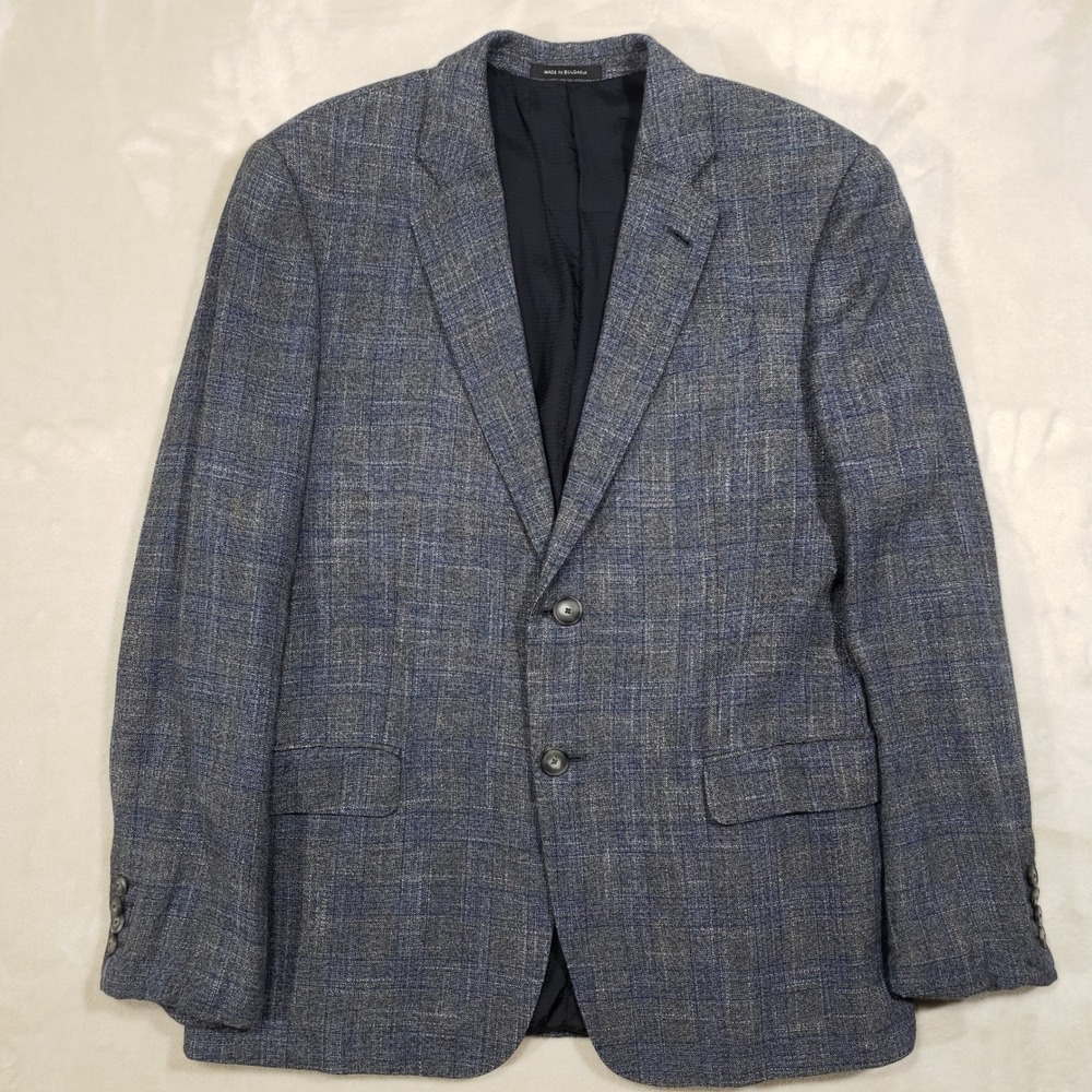 Emporio Armani G-Line Sport Coat Mens 40R Blue Gray Plaid Two Button Blazer